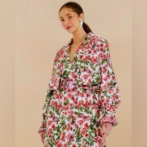 Farm Rio Oversized Floral Trench Coat Small